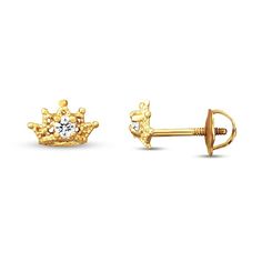 These charming crown earrings are crafted in 14K yellow gold with a single shimmering cubic zirconia at the center of each. The children's earrings secure with screw backs. Crown Earrings, Accessories Jewelry Earrings, Earring Backs, Designer Earrings, Fashion Earrings, Earring Set, Diamond Jewelry, Gemstone Jewelry, Access Denied