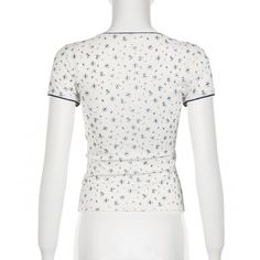 Please refer to our sizing chart for a guideline when choosing a size. 5 business days order processing time. 90% polyester 10% elastane White Non-stretch Trendy Tops, Non-stretch Graphic Print Tops For Spring, Trendy Non-stretch Printed Tops, Trendy White Non-stretch Tops, Fitted Short Sleeve Printed Tops, Fitted Printed Short Sleeve Tops, White Floral Print Crew Neck Top, Fitted Printed Crew Neck Top, Stretch Cotton Tops With Floral Print