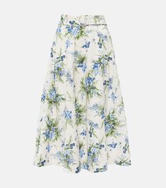 Arwen floral cotton midi skirt in white - Veronica Beard | Mytheresa Floral Print Cotton Skirt, Floral Print Cotton Midi Skirt, Cotton Floral Print Skirt, Cotton Midi Skirt With Floral Print, Chic Wide-leg Skirt With Floral Print, Cotton Long Skirt With Floral Print, White Long Skirt For Garden Party, White Cotton Midi-length Bottoms, White Cotton Skirt For Garden Party