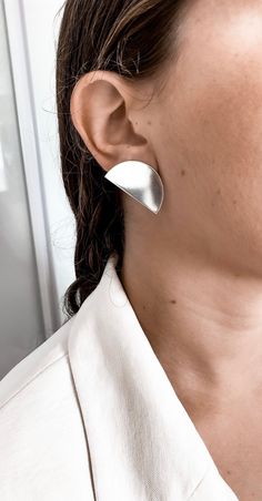 "Sterling silver geometric earrings, Big large Stud silver Earrings, Statement minimalist silver earrings, Semicircle Half Moon Earrings Free shipping + Free beautiful gift wrap + 15% discount on all jewelry ❤ Welcome to My Store!❤ Make your look unique! A geometric earring in the shape of a half-moon is stunning in its beauty. Suitable for everyday look and also for evening events. ♦material♦ our Half Moon Earrings is made entirely by hand and is made of 100% sterling silver and nickel free. Th Modern Silver Semi-circle Jewelry, Modern Round Wrap Earrings As Gift, Modern Round Wrap Earrings For Gift, Elegant Nickel-free Half Moon Earrings, Elegant Half Moon Nickel Free Earrings, Elegant Half Moon Nickel-free Earrings, Modern Silver Wrap Earrings As A Gift, Modern Semi-circle Earrings For Everyday Wear, Elegant Half Moon Earrings For Everyday