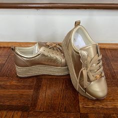 Brand New Never Worn Gold Sneakers. Sporty Gold Sneakers For Spring, Gold Synthetic Sneakers For Spring, Gold Synthetic Sneakers For Summer, Gold Synthetic Summer Sneakers, Gold Sneakers, Womens Shoes Sneakers, Shoes Sneakers, Size 7, Womens Sizes