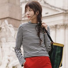 Gender: Women Item Type: Tops Tops Type: Tees Material: COTTON Style: Casual Fabric Type: Broadcloth Sleeve Length(cm): Full Decoration: None Clothing Length: REGULAR Pattern Type: Striped Collar: Turtleneck Sleeve Style: REGULAR Model Number: 1883021027 Casual Striped Tops For Fall, Everyday Striped Tops For Fall, Fall Striped Tops, Everyday Fall Striped Tops, Striped Cotton T-shirt For Day Out, Fall Crew Neck T-shirt For Day Out, Cotton Tops For Winter Day Out, Striped Tank Top Outfit, Striped Top Outfit