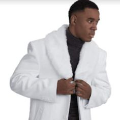 3 Button Single Breasted Peak Lapel Removable Fur Collar Adjustable Belt Coat Color: Off-White Mens Overcoat, Belted Coat, Top Coat, Fur Collars, Sport Coat, Blazer Suit, Mens Suits, Off White, Collar