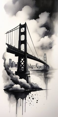 SAN FRANCISCO GOLDEN GATE BRIDGE CALIFORNIA TATTOO DESGIN Brooklyn Bridge Tattoo Design, San Francisco Bridge Drawing, Sixth Sense Tattoo, New York Tattoo Design, Bay Area Tattoos Ideas, London Bridge Tattoo, Bay Bridge Tattoo