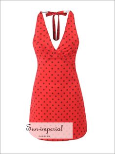 Women’s Red With Black Dot Print Halter Backless Mini Dress Sun - Imperial United States Red Polka Dot Dress Outfit, Polka Dot Dress Outfit Summer, Polka Dot Dress Outfit, Red Halter Dress, Ladybug Dress, Imperial Fashion, Ladybug Costume, Baggy Dresses, Halter Dress Short