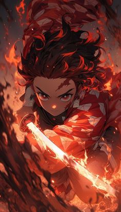 Tanjiro Kamado, Anime Character, Red