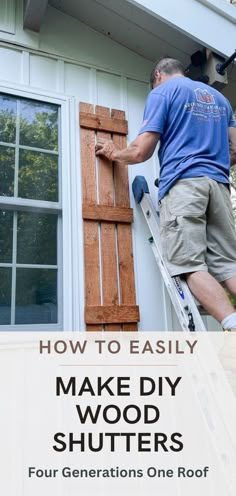 how to make wood shutters for the exterior of your home Homemade Shutters, Wooden Shutters Exterior, Pallet Shutters, Wood Shutters Exterior, Increase Curb Appeal, Window Shutters Exterior