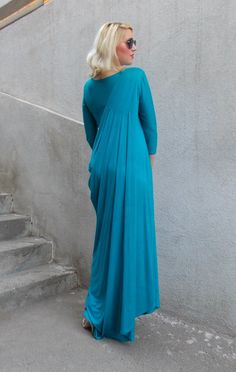 "New women draped dress with pleated shoulder. Long bridesmaid pintuck dress in a deep blue-green color that matches so perfectly the ocean. The extra soft fabric makes it comfortable to wear even in those rough dog days. Material: 95% viscose, 5% elastane Care instructions: Wash at 30 degrees. The model in the picture is size S. Can be made in ALL SIZES. If you have any other specific requirements, do not hesitate to contact me! I DO NOT CHARGE EXTRA MONEY for custom made items. All you need to Pre-draped Maxi Dress With Folds, Pleated Draped Maxi Dress For Wedding, Draped Pleated Maxi Dress For Wedding, Pleated Draped Maxi Dress For Formal Occasions, Formal Pleated Draped Maxi Dress, Draped Dresses With Pleated Bodice For Bridesmaids, Bridesmaid Dress With Pleated Bodice And Draped Shape, Pre-draped Floor-length Dress With Folds, Floor-length Pre-draped Dresses With Folds