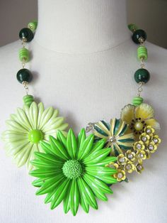 Statement Necklace Vintage Enamel Flower by JenniferJonesJewelry, $145.00 Green Flower Pendant Jewelry For Wedding, Green Enamel Jewelry For Wedding, Green Enamel Wedding Jewelry, Green Flower Pendant Necklace For Wedding, Vintage Green Flower Shaped Jewelry, Green Flower Shaped Jewelry With Floral Decoration, Green Flower-shaped Enamel Jewelry, Green Flower-shaped Jewelry With Flower Decoration, Unique Green Necklaces For Weddings