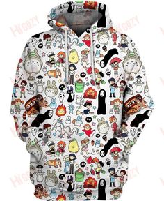 an all over print hoodie with many different cartoon characters on the front and back