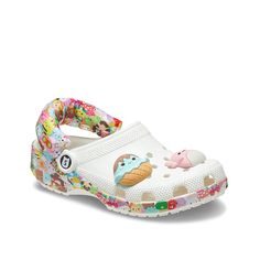 Crocs-Squishmallows Classic Clog Your favorite friends will accompany you in the Squishmalllow Classic clog from Crocs. Squishmallow toy prints on the sole add an interesting touch to this clog. Water-friendly, buoyant, lightweight, and easy to clean, this clog comes with ventilation ports on the vamp to wick away moisture and debris. Pop up the included Jibbitz charms into the holes to elevate the look. Iconic Crocs Comfort system provides lightweight feel, flexibility, and 360-degree comfort. Vegan Clogs, Kids Crocs, Children Shoes, Unisex Shoes, Clogs Shoes, The Vamps, Shoe Size Chart, Men Shoes Size, Ballerinas