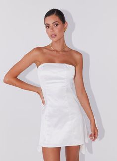 Last Fling Tube Mini Dress - White Chic Strapless Mini Dress For Wedding, Cream Strapless Dress For Summer Evening, Dressy Strapless Summer Dress, Strapless Cream Dress For Evening, Dressy White Midi Mini Dress, Strapless Cream Mini Dress For Cocktail, Cream Strapless Mini Dress For Cocktail, Cream Strapless Mini Dress For Wedding, Strapless Cream Mini Dress For Wedding