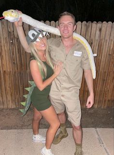 Steve Irwin And Crocodile Couple Costume, Crocodile Dress Up, Women Dinosaur Costume, Woman Dinosaur Costume, Steve Irwin Costume Couple, Steve Irwin Halloween Costume, Crocodile Halloween Costume, Crocodile Hunter Couple Costume, Golf Couple Halloween Costumes