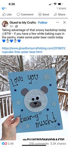 someone is holding up a paper plate with a bear on it and the caption says i love you very much