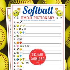 the softball emo dictionary is next to some yellow baseballs with smiley faces on them