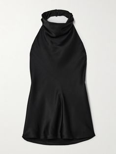 Anine Bing's collections are filled with refined and elegant designs that are effortless to style. This 'Eliana' top is cut from glossy silk-satin with a draped halter neckline that frames the shoulders beautifully. Style yours with tailored pants or a midi skirt. Black Silk Halter Top, Silk Backless Top, Silk Halter Top, Night Out Tops, Halterneck Top, Fantasy Gowns, Backless Top, Fame Dr, Halter Neck Top