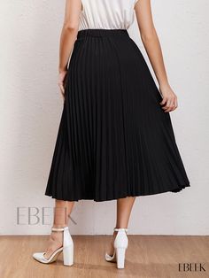 Ebeek - Chic Womens High-Waisted Front Bowknot Skirt, Featuring a Sophisticated Pleated Design Ideal for Spring and Summer Seasons Elegant Fabric, Style Elegant, Summer Season, Types Of Printing, Weaving, Solid Color, High Waisted, Skirt, Fabric