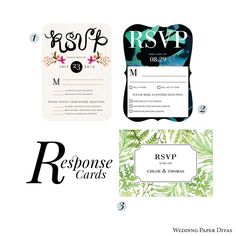 the wedding stationery is designed to look like it has been made with tropical leaves