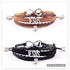 Jesus leather braided bracelet Jesus black or brown leather strap adjustable braided religious Christian bracelet for him or her man / woman boy / girl Jesus gift jewelry Brown Spiritual Braided Bracelets For Friendship, Spiritual Brown Braided Friendship Bracelets, Adjustable Brown Cross Bracelet, Jesus Gift, Bracelet For Him, Jesus Gifts, Christian Bracelets, Braided Leather Bracelet, Braided Bracelet