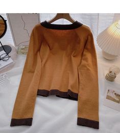 Commuting: Korean version Size: one size Color: green, apricot, gray, orange Single Breasted, Bell Sleeve Top, Long Sleeve Tshirt, Orange, Grey, T-shirt, Long Sleeve, Women's Top, T Shirt