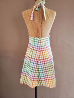 1970's Inspired Gingham Halter Picnic Dress / Cottagecore Dress / Handmade Slow Summer Fashion Retro Gingham Dress For Picnic, Retro Plaid Dresses For Picnic, Retro Cotton Plaid Dress, Retro Plaid Cotton Dress, Retro Plaid Summer Dress, Retro Cotton Dress For Picnic, Slow Summer, Gingham Picnic, 80s Inspired Outfits