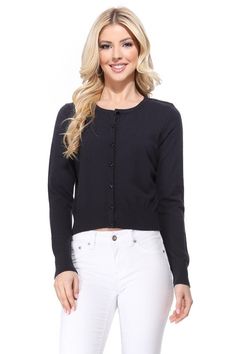 Channel your inner Jackie O with our Gem Button Light Weight Cardigan. With luxurious buttons that add a touch of elegance, this classic cardigan will elevate any outfit. Stay stylish and comfortable with this lightweight piece. Perfect for any occasion! 50% polyester/50% cotton fabric stretches, slim fit - size up if you prefer a comfy larger style import S: 32.0 (Bust) M: 33.5 (Bust) L: 35.0 (Bust) Vintage Style Skirts, Skirts Vintage, Bolero Shrug, Rush Dresses, Crop Cardigan, Cropped Cardigan Sweater, Classic Cardigan, Sweater For Women, Office Parties