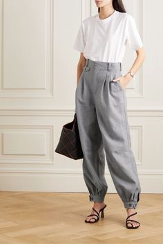 Loewe Tote, Women Joggers, Campus Outfit, Designer Pants, Pinstripe Pants, Shape Wear, Cartier Watch, Leggings Design, Tapered Pants