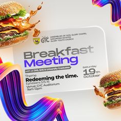 an advertisement for a fast food restaurant called breakfast meeting