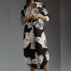 Anthropologie Nwt Size Xs Maeve Oversized Soren Button-Down Shirtdress Black And White With Birds. Absolutely Love This Print! So Adorable! Super Cute To Pair With A Belt Or To Wear In Its Own. Trending At Anthro, But This Pattern Is No Longer Available In Stores! Oversized Casual Maxi Dress For Work, Casual Black Maxi Dress With Button Closure, Oversized Midi Dress For Spring, Oversized Long Sleeve Dress With Button Closure, Oversized Black Dresses With Buttons, Oversized Black Dress With Buttons, Oversized Spring Dress With Buttons, Black Button-up Midi Dress, Black Button-up Beach Dress