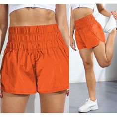 Free People Movement “The Way Home” New With Tags Size Medium Built In Briefs. Elastic Waist. Pet And Smoke Free Home. Approx 14” Waist **349 Orange Workout Shorts With Pockets, Casual Orange Bottoms For Workout, Orange Gym Bottoms, Free People Shorts, The Way Home, Free People Movement, Shorts Athletic, Athletic Shorts, Briefs