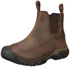 a brown boot with black outstep and rubber outstrets on the side