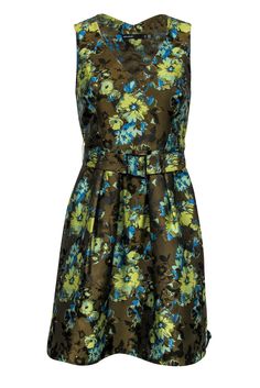 Current Boutique-Karen Millen - Olive Green Floral Print A-Line Dress Sz 6 Green A-line Dress For Garden Party, Green A-line Floral Dress For Garden Party, A-line Floral Print Cocktail Dresses, A-line Mini Dress With Floral Print For Cocktail, A-line Floral Print Cocktail Mini Dress, Green Floral Print Mini Dress For Party, Elegant Green Floral Dress For Party, Green Knee-length Floral Dress For Garden Party, Green Floral Knee-length Dress For Garden Party