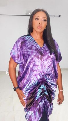 African Print Tye Dye Silk Kaftan maxi dress is made with Polysilk. It can be styled in different ways, you can dress it up with high heels or dress down with flats/sneakers. This Dress can be pulled up for a shorter look or left loose for a maxi look... This is a 2 in 1 look... Grab it now.Other prints are also available, kindly start a conversation to ask for more information and pics.Contact us for custom looks and more style options. Sizing 🌺 Your height or desired kaftan length is needed. Kaftan Maxi Dress, Silk Kaftan, Maxi Gown Dress, Silk Dyeing, Dressed Down, Silk Ties, African Print, Evening Gown, Lace Front