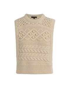 Sleeveless sweater in a classic, modernized cable knit. DETAILS + FIT Crew neckline Sleeveless Chunky gauge knit Horizontal cable knit Slightly cropped fit Soft cotton-blend yarn 60% COTTON, 40% ACRYLICMoa is 5’10” and is wearing a size 26. Waist: 25” Bust: 33” Hips: 35.5” Beige Cable Knit Sleeveless Sweater Vest, Sleeveless Cable Knit Top, Fitted Sleeveless Cable Knit Vest, Fitted V-neck Cable Knit Sweater Vest, Cotton Cable Knit V-neck Sweater Vest, Corduroy Top, Joes Jeans, Maternity Tops, Sleeveless Sweater