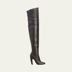 Bottega Veneta soft calf leather over-the-knee boots 4.00 in / 100 mm stiletto heel Pointed toe Half-zip eases dress Leather/Rubber outsole Made in Italy Fitted Luxury Knee-high Boots For Work, Luxury Fitted Knee-high Boots For Work, Luxury Over-the-knee Heeled Boots, Luxury Knee-high Winter Boots, Elegant Fitted Platform Boots For Workwear, Elegant Fitted Platform Boots For Work, Classic Fitted Calf Leather Platform Boots, Modern Leather Thigh High Heeled Boots, Modern Thigh High Leather Heeled Boots