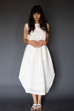 Shop for Taika by Poonam Bhagat White Linen Embroidered Dress for Women Online at Aza Fashions Ivory Midi Dress, White Embroidered Dress, White Flares, Embroidered Bodice, Linen Color, Embroidered Neckline, Dress For Women, Women Dresses, Embroidered Dress