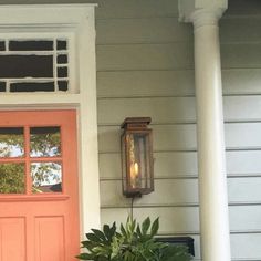 a potted plant sitting in front of a door on the side of a house