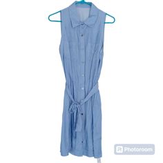 Cupshe Women's Belted Sleeveless Shirt Dress V Neck Button Front Dresses Casual Summer Color: Blue Size: Medium Summer Beach Sleeveless Dress With Button Closure, Spring Casual Sleeveless Collared Dress, Sleeveless Button Sundress For Beach, Sleeveless Buttoned Sundress For The Beach, Sleeveless Button Sundress For Spring, Summer Sleeveless Dress With Button Closure For Beach, Spring Sleeveless Sundress With Buttons, Spring Sleeveless Sundress With Button Closure, Sleeveless Sundress With Button Closure