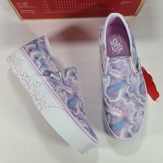 Brand: Vans Off The Wall Style: Classic Slip-On Stackform Platform Sneakers Color: Butterfly Dreams (White/Purple) Condition: New, Box Is Missing Lid. See All Photos For Details. Size: Us Women's 9.5 / Men's 8.0 -Slip On Style -Canvas Upper -Signature Rubber Waffle Outsoles Spring Low-top Skate Shoes With White Sole, Trendy Platform Skate Shoes For Spring, Trendy Spring Platform Skate Shoes, Spring Low-top Skate Shoes, Vans White Canvas Shoes With Speckled Midsole, White Casual Slip-on Sneakers With Translucent Outsole, Spring Slip-on Skate Shoes For Streetwear, Trendy Slip-on Skate Shoes For Spring, Summer Platform Slip-on Canvas Shoes