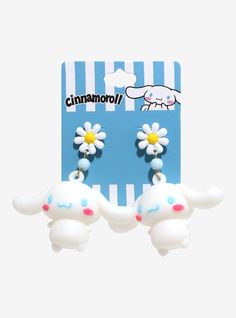 Look supercute with these Sanrio earrings! Featuring daisy studs  these earrings include dangling charms of Cinnamoroll  perfect for adding to any look. A BoxLunch Exclusive! Cinnamoroll Earrings, Moana Sketches, Nintendo Switch Game Case, Sanrio Earrings, Isabella Core, Fluttershy Cosplay, Sanrio Merch, Sanrio Shop, Macaron Lip Balm