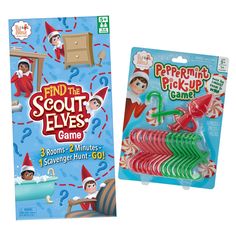 two packs of the elf on the shelf game and peppermink's pick - up game