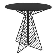 a round table with black metal legs and a circular top, on an isolated white background