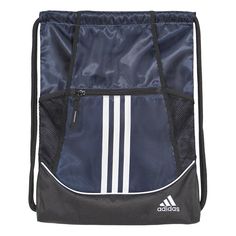 adidas Alliance II Sack Pack Show off your athletic style while you stow your essentials in the adidas® Alliance II Sack Pack. Great for your on-the-go lifestyle, this bag offers a main compartment for your larger items and a zippered pocket at the front to secure your valuables while you travel. You’ll love the drawcord closure system, which doubles as shoulder straps, offering a snug or relaxed fit- whichever you prefer on game day or every day. FEATURES: Sack pack Top load design allows for s Mens Gym Bag, Adidas Three Stripes, Small Item Storage, Tricot Fabric, Navy Blue Color, Athletic Fashion, Stripes Design, No Equipment Workout, Drawstring Bag