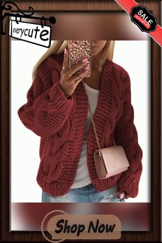 Rust Red Chunky Wide Short Style Knitted Cardigan Knitting Cardigan, Fried Dough, Trendy Sweaters, Women Sweaters Winter, Cozy Loungewear, Chunky Cardigan, Winter Sweater, Cardigan Sweaters For Women, Sweater Women