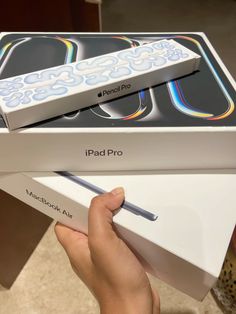 someone is holding an ipad pro in their hand and it's inside the box