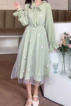 Aesthetic Dress For Birthday, Korean Dress Elegant, Long Dress Korean Style, Long Dress Korean, Modest Dresses Casual, Cute Dress Outfits, Trendy Dress Outfits, Quick Outfits, Korean Fashion Dress