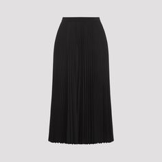 Theory Black Recycled Polyester Midi Skirt. Black polyester and cotton poplin, pleated all over, elastic waistband, A-line design, below-the-knee length. Workwear Pleated Skirt With Elastic Waistband, Workwear Full Pleated Skirt With Elastic Waistband, Flowy Pleated Skirt With Elastic Waistband For Work, Pleated Skirt For Daywear, Black Pleated Bottoms For Daywear, Knee-length Bottoms With Accordion Pleats For Evening, Black Pleated Skirt For Daywear, Accordion Pleats Skirt For Daywear, Formal Pleated Skirt With Elastic Waistband