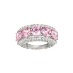 Bella Luce® pink and white diamond simulants 8.04ctw round, platinum over sterling silver ring. Measures approximately 0.94" L x 0.19" W and is not sizable. Diamond Simulant, Pink Gemstones, Eyewear Brand, Types Of Rings, Gemstone Colors, White Diamond, Pink And White, Sterling Silver Ring, Jewelry Sales