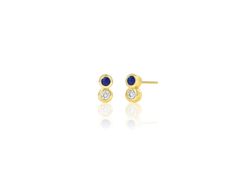 Sapphire and Diamond Duo Stud Earrings – Rachel Reid 14k Yellow Gold Diamond Gemstone Earrings, Yellow Gold Diamond Gemstone Earrings In 14k, 14k Yellow Gold Diamond Earrings With Gemstone, 14k Yellow Gold Earrings With Bezel Setting, Yellow Gold 14k Bezel Set Earrings, Diamonds And Gold, Digital Gift Card, Digital Gifts, Engraved Items