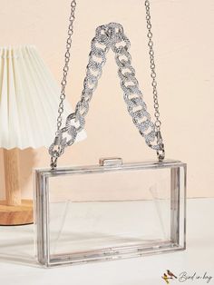 BirdinBag - Party-Ready Clear Chain Mini Box Bag with Decorative Accents Transparent Clutch, Acrylic Bag, Mini Box, Bag With Chain, Elegant Party, Box Bag, Mini Fashion, Square Bag, Chain Bags